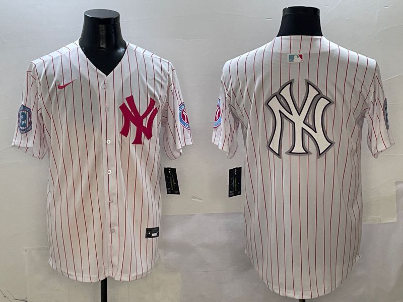 Men New York Yankees Blank White Stripe Jointly Name Nike 2025 MLB Jersey style 21